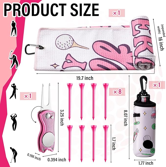 Liliful 12 Pcs Golf Accessories Kit, Include Golf Ball Bag with Hook Towel Tees Magnetic Ball Marker Divot Tool Cleaner Brush for Women Man Gifts