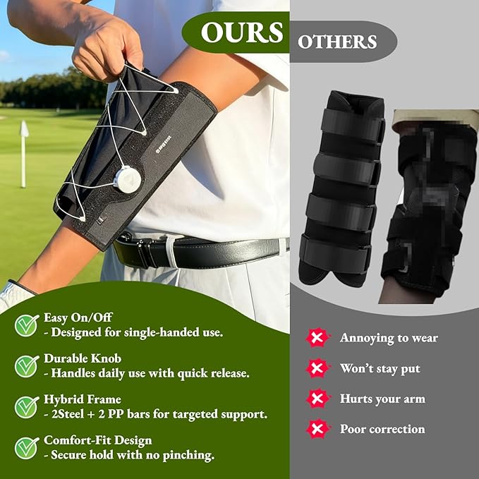 Golf Training Aids Swing Trainer & Elbow Brace - Fix Chicken Wing with Quick Lock Knob, Solo Use Corrective Aid for Men & Women, Beginner to Pro Training Tool, Golf Gift Idea