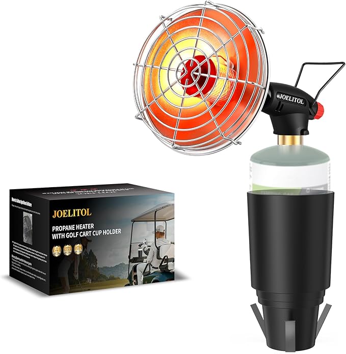 Golf Cart Heater, 9200 BTU Portable Propane Heater with Golf Cart Cup Holder & Adjustable Flame, for EZGO, Yamaha, Club Car, Most Golf Carts(Fuel Cylinder Not Included)