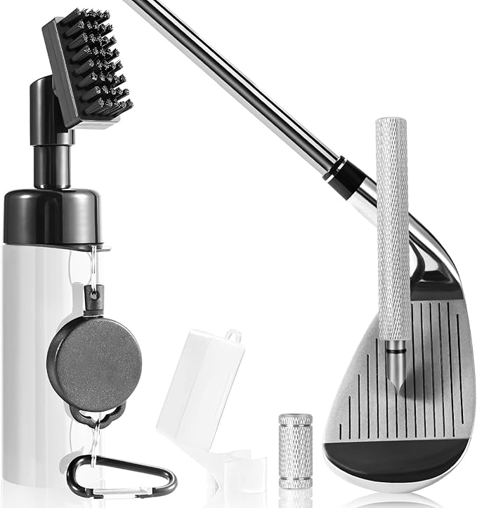 Pro Golf Club Cleaner Brush with Golf Groove Sharpener Tool Suitable for U & V-Grooves 8 Inches Golf Water Brush with Retractable Clip Hold 5oz of Water Perfect Golf Accessories for Men/Women
