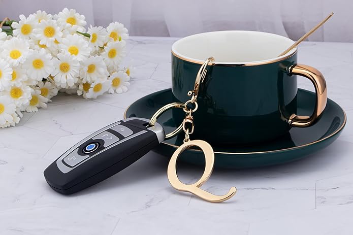 Cute Stainless Steel Gold Initial Letter Keychain for Women Girl, Charms for Key Handbag Backpack Bag, Personalized Gift