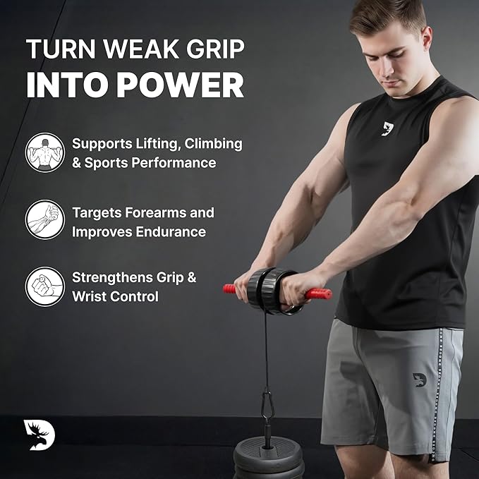DMoose Fitness Forearm Strengthener & Wrist Roller - 2 in 1 Arm Exerciser with Non-Slip Premium Grip, Durable Nylon Rope - Helps with Elbow Tendonitis, Wrist Recovery & Strength Training (Patented)