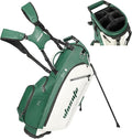 Lightweight 14-Way Golf Stand Bag, PU Leather Golf Bag Waterproof Men Women Full Length Top Dividers, Multiple 8 Pockets Cooler Pouch Adjustable Detachable Shoulder Dual Straps Rain Cover Hood