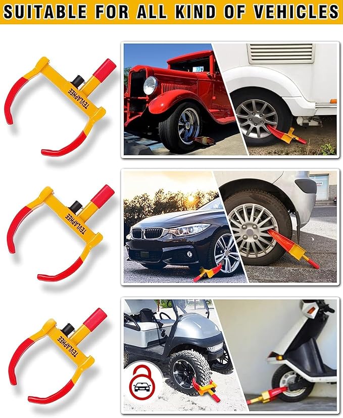 Tevlaphee Wheel Lock Set,Trailer Security Adjustable Anti Theft Trailer Wheel Lock for Car Camper Trailers SUV Boat Motorcycle Great Deterrent 2 Packs 6 Alike Keys