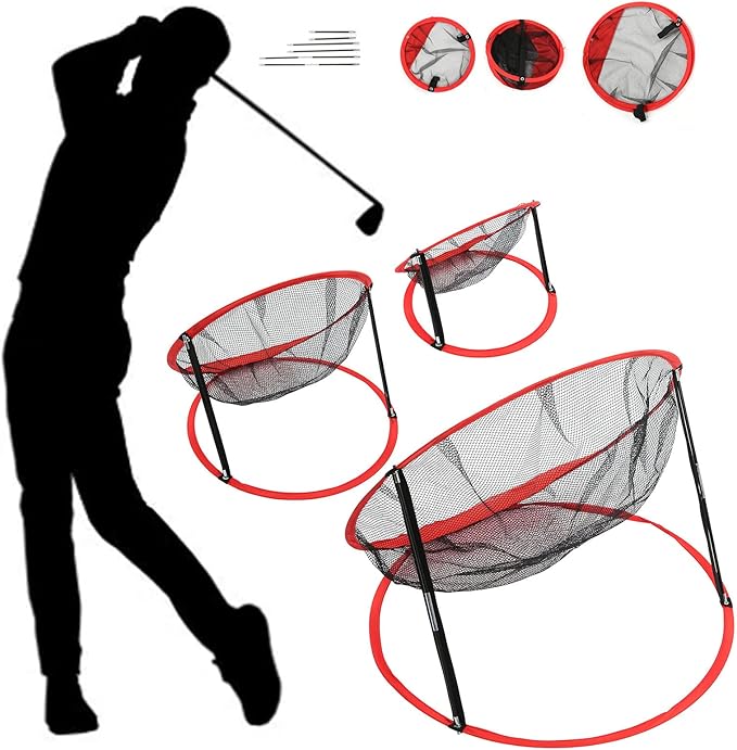 3 in 1 Golf Chipping Net Set, Golf Target Practice Net, Nylon Indoor Outdoor Training Net with Foldable Design, 3 Different Sizes for Backyard Driving Range, Includes 3 Nets and 6