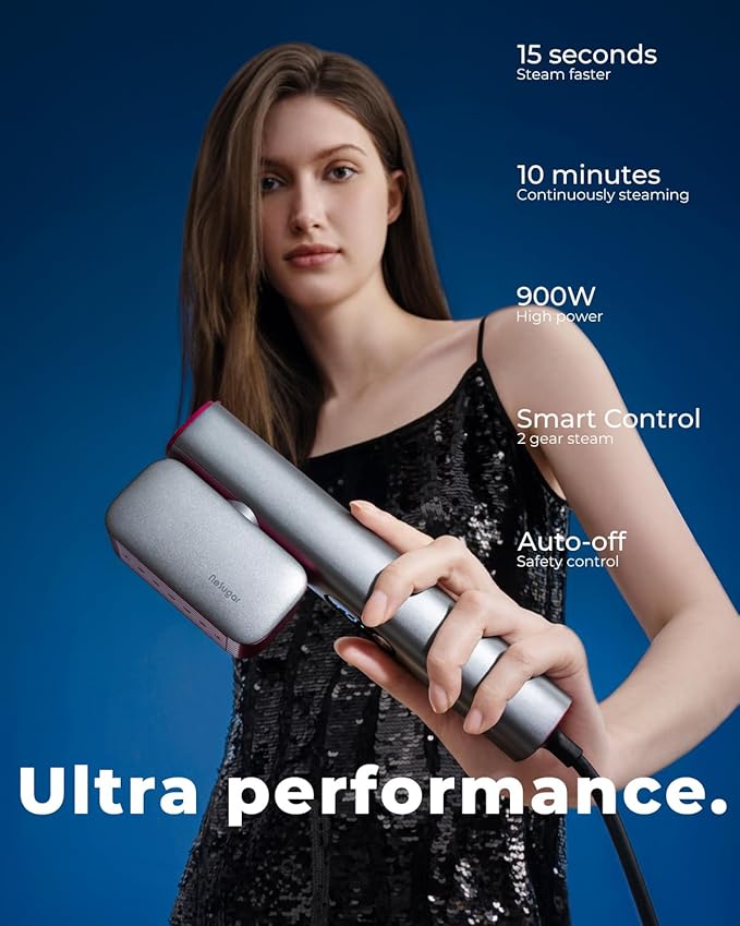 nesugar G2 Pro Smart Handheld Steamer for Clothes – Global Voltage Adaptation, Palm-Sized & Lightweight (0.8lb), Dual Steam Modes, Easy Wrinkle Remover, Auto Shut-Off, for Travel & Home (100-240v)