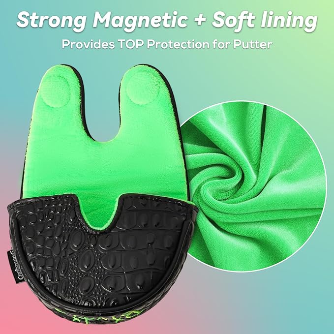 Craftsman Golf DF3 Putter Cover Golf Headcover Center Shaft Birdie Design OZ1 Headcover Mallet Putter Cover with Magnetic Closure for Driver Mid Mallet Putter Heel Shafted