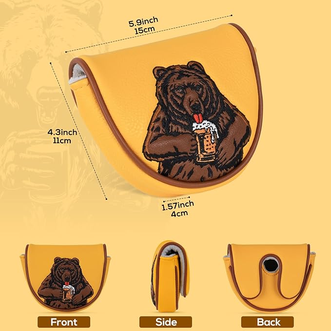 Golf Club Head Cover Golf Head Cover Driver Headcover Fairway Wood Headcover Hybrid Club Head Cover Golf Blade Mallet Putter Cover Beer Bear