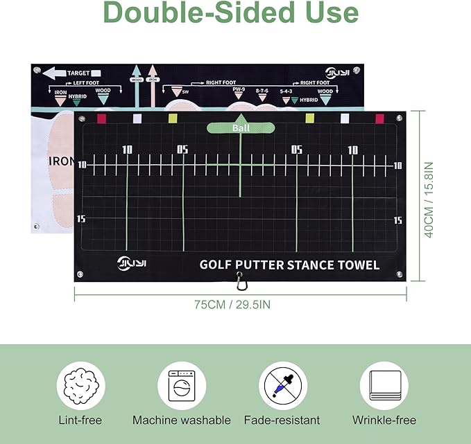 Golf Sure Stance Ball Position Trainer Towel, Microfiber Swing Trainer Towel and Golf Putter Stance Towel to Improve Your Stance - Setup Positions for All Shots and Clubs
