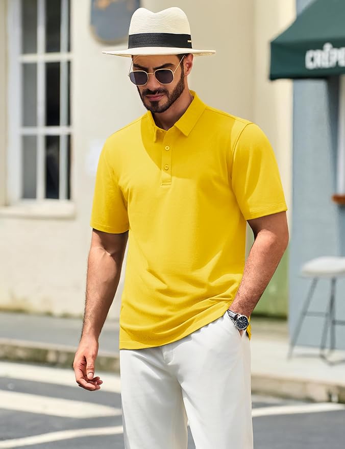 TACVASEN Mens Polo Shirts Short Sleeve Pique 3 Buttons Golf Polo Cooling Performance Moisture Wicking Shirt