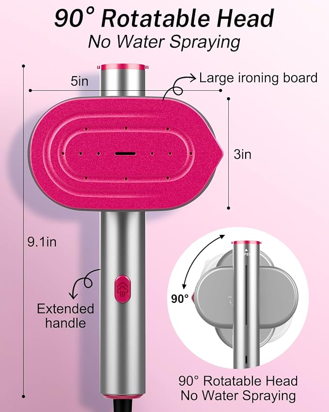 Travel Steamer for Clothes,Handheld Portable Steamer for Clothes,2-in-1 Garment Steamer for Clothes with 10s Fast Heat-Up,Rotatable Head 1200W,110-120V Purple for Travel,Office&Home,Red