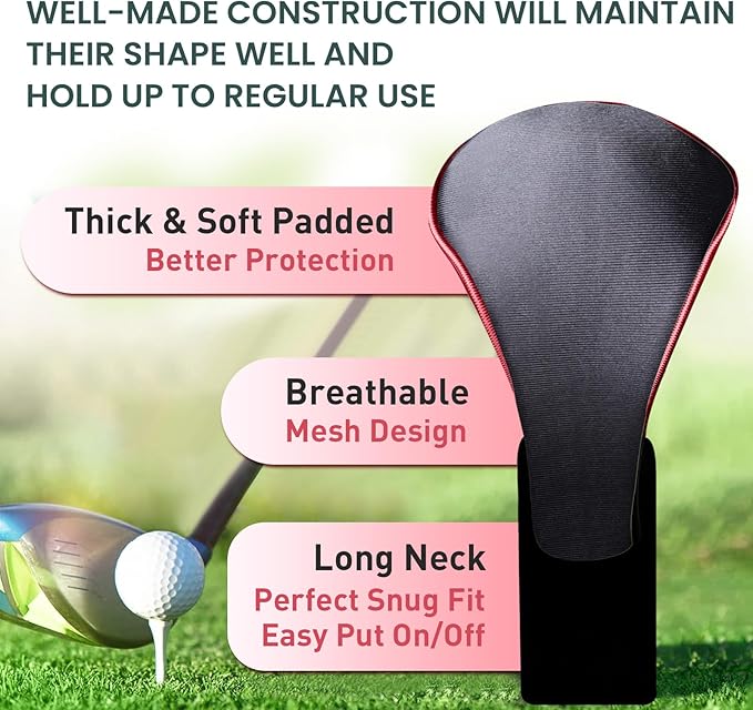FINGER TEN Golf Club Head Covers for Woods Driver Fairway Hybrid Value 3/5 Pack, Long Headcover Interchangeable Accessories for Ultimate Club Protection