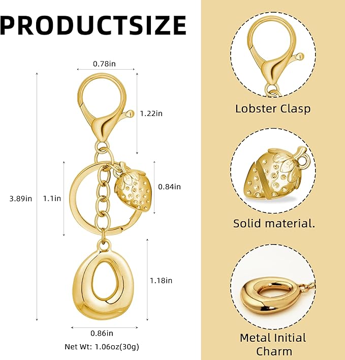 Gold Bubble Heart, Cherry, Bow & More Designs Letter Initial Keychain Bag Charms – Cute Purse Charms for Handbags