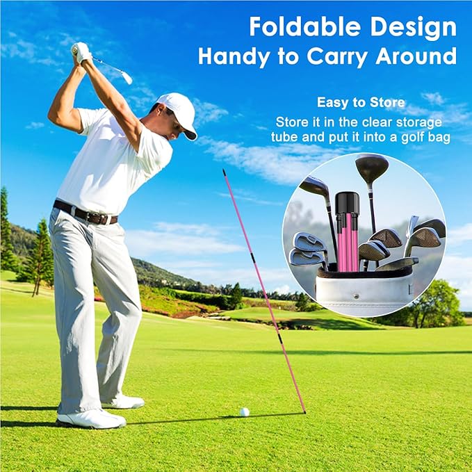 Rhino Valley Golf Alignment Sticks - 48" Collapsible Golf Practice Rods for Aiming, Putting, Full Swing Trainer, Posture Corrector with Clear Tube Case, Golf Training Equipment