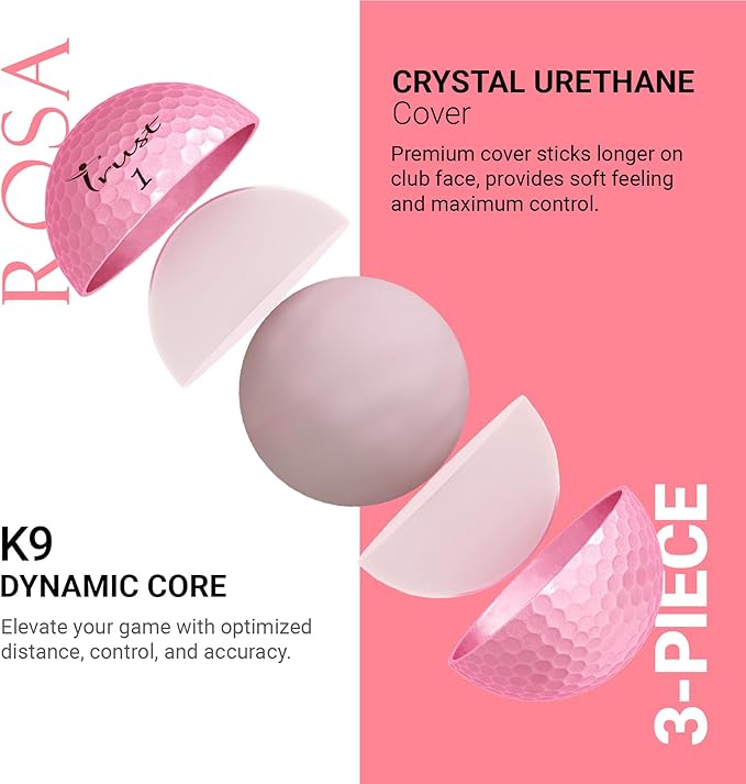 Trust Golf Balls - Aurora & Rosa Crystal Urethane Series | Eye-Catching & Easy to Spot | Maximum Distance, Soft Feel, Straight Flight, & Greenside Control | Blue, Orange, Pink, Yellow | 12 or 48 Balls