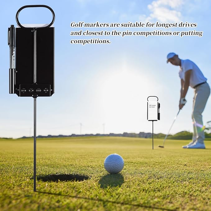 4 Pcs Closest to The Pin Marker - Golf Metal Proximity Marker with 50 Sheets Cards and 4 Pens, Stainless Steel Golf Marker Golf Signs for Long Drive Putting Competition Size S
