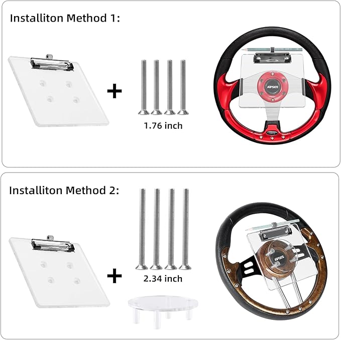 Golf Cart Scorecard Holder w/Pencil Holder Compatible with EZGO Club Car Yamaha and Other 5-6 Holes Golf Cart Steering Wheel, Firmly Clamp & Adjustable Pen Spring Loop, Easy to Install & Record