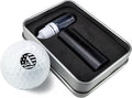 Custom Golf Ball Marker Stamp with TiteSeal™ Technology Bundle - Metallic Box with Golf Ball Stamp + Refill Ink Bottle - Black Case