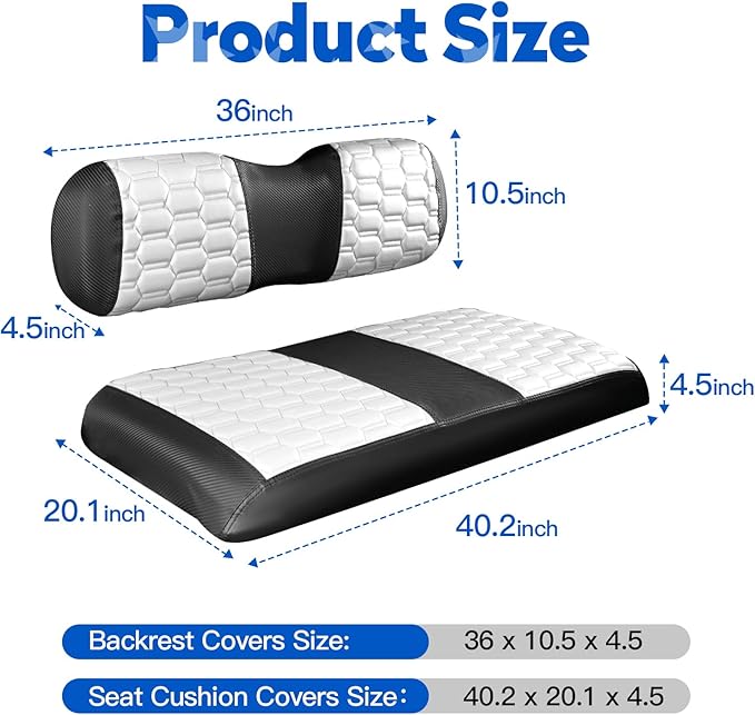 NOKINS Golf Cart Seat Covers, Fit for EZGO TXT 1994-2013/EZGO RXV OEM Standard Front Seat Cushion, EZGO Accessories Vinyl Seat Covers, No Nails Required (Carbon Fiber White&Black)