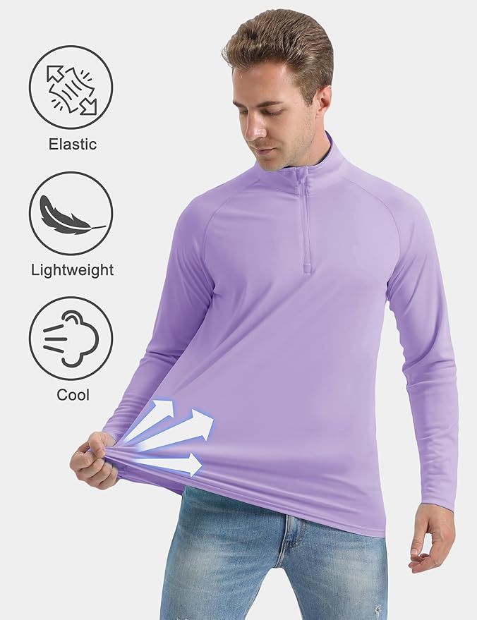 CRYSULLY Men's Long Sleeve 1/4 Zip Shirts Sun Protection Pullover UPF 50+ Rash Guard Running Lightweight T Shirt