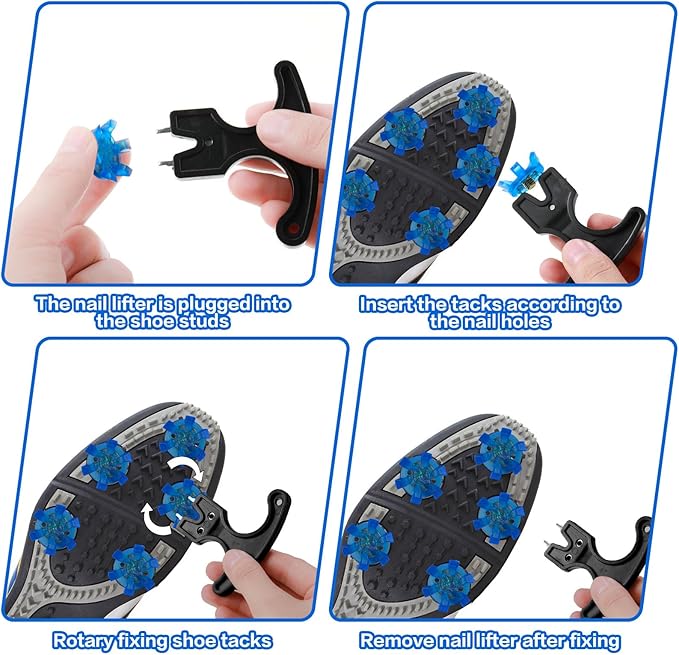 Cozypower 31 Pcs Golf Spikes Set Includes 30 Pcs Golf Cleats Replacement Black Cleats Spanner Metal Thread Screw 6 mm Dia Spike Tool for Lawn Cricket Shoe Player Lover(Blue)