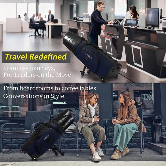 JANUS Golf Travel Bag Hard Case with Support Frame for Hands-Free 360 Spinner Wheels, Travel Bag for Airlines, ABS Hard Shell, Easy to Fold, Hand-Carry Option