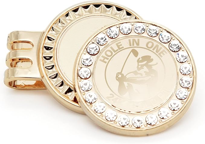 24K Gold Plated Golf Ball Marker with Magnetic Hat Clip - Luxury Golf Gifts for Men, Unique Golf Accessories for Dad, Boss, Husband, Unique Golf Gifts for Men Who Have Everything [ Crystal ]
