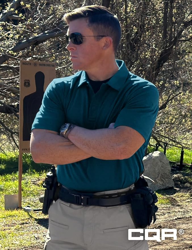 CQR Men's Polo Shirts, Tactical Short Sleeve Golf Performance Shirts, Lightweight Dry Fit UPF 50+ Pique