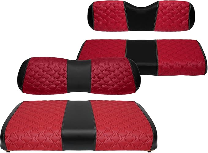 Golf Cart Seat Covers Front and Rear Waterproof and Sun Resistant Marine Grade Vinyl Leather Seat Cover Accessories for Club Car DS 2000.5-up, Deep Red(4PCS)