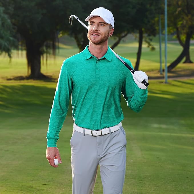 NAVISKIN Men's Polo Shirts Long Sleeve Golf Shirts with Collar UPF 50 SPF Shirt for Men Quick Dry Moisture Wicking