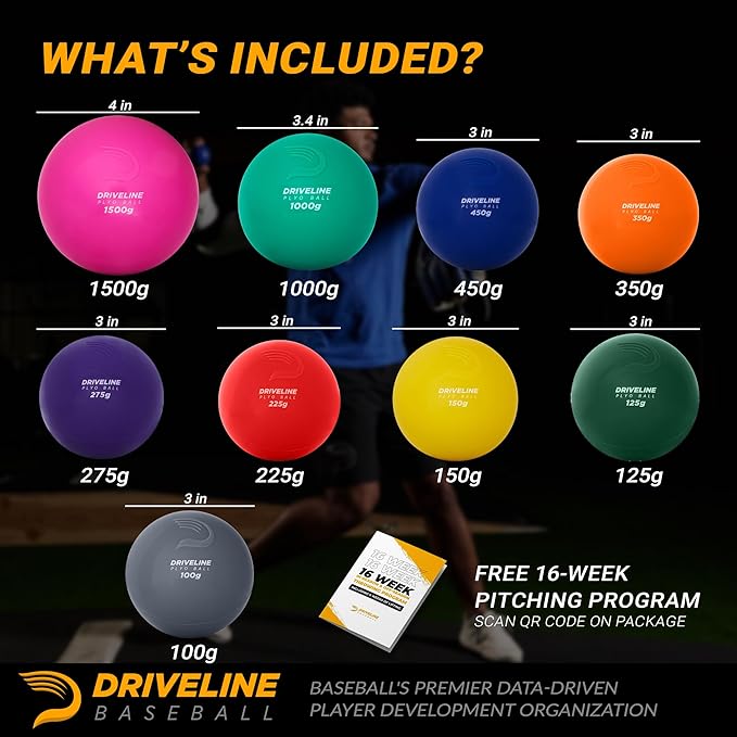 Driveline Baseball PlyoCare Balls - Weighted Pitching Training Balls + Free 16-Week Program
