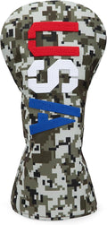 Golf Club Head Covers, Camouflage USA Design Golf Driver Covers, Fairway Wood and Hybrid Head Covers with Interchangeable Tags, Durable Canvas Material Golf Club Covers