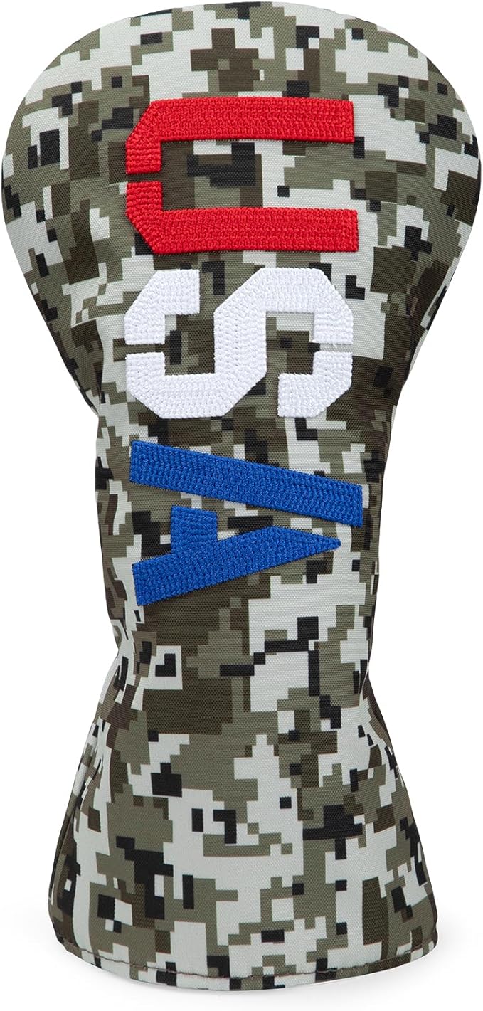 Golf Club Head Covers, Camouflage USA Design Golf Driver Covers, Fairway Wood and Hybrid Head Covers with Interchangeable Tags, Durable Canvas Material Golf Club Covers