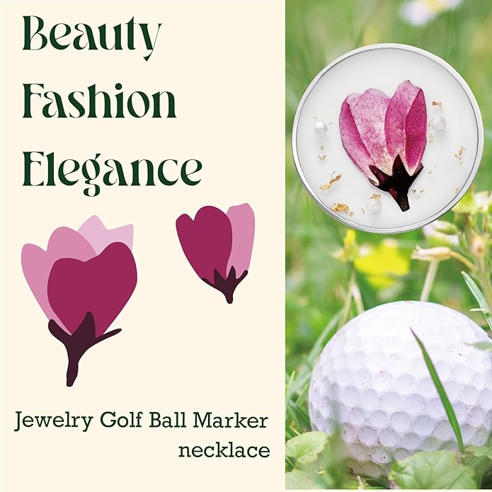 Golf Ball Marker necklace with ball marker, handmade pressed flower golf marker,Gifts Accessories Women Golfers