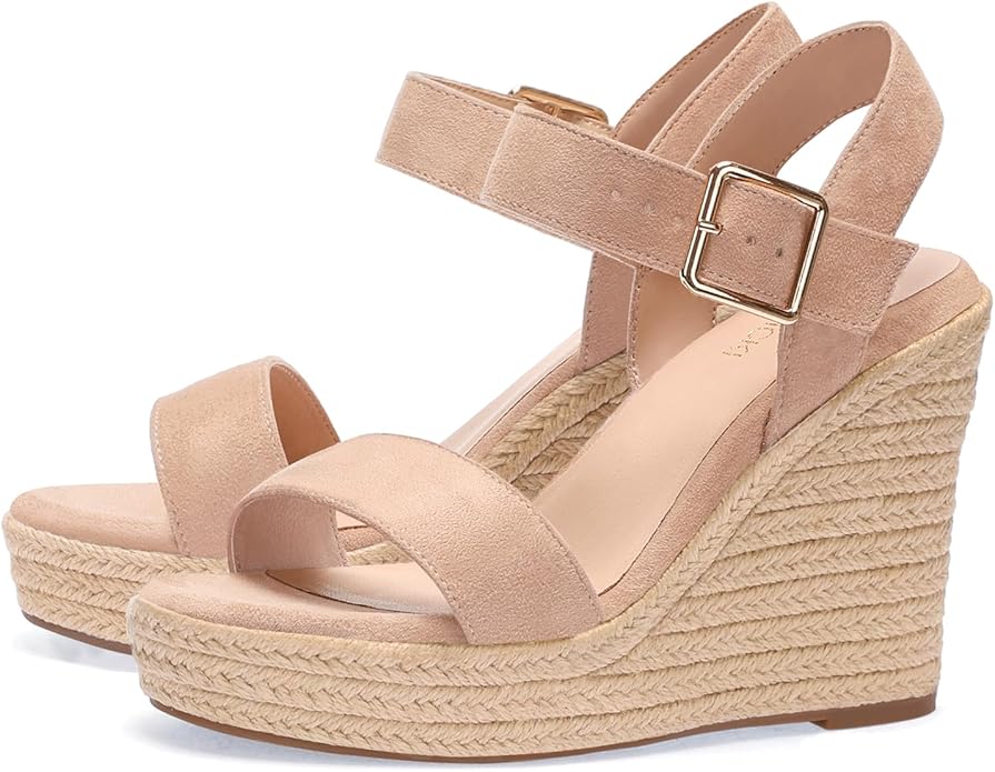 VICKI·VICKI Wedges for Women Platform Sandals Wedge Heels for Sandals Comfortable Summer Espadrille Shoes Ankle Strap&Open Toe