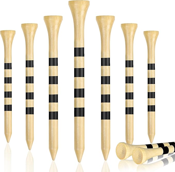 Natrual Wooden Golf Tees 100 Pack (2-3/4" & 3-1/4" Available) Biodegradable Bamboo Golf Tees,More Sturdy and Stable,Natural/White Color