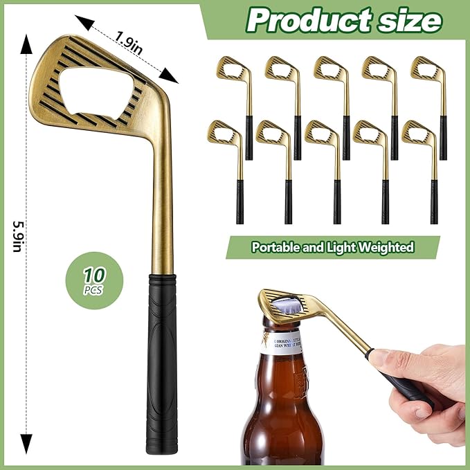 10 Pcs Golf Club Bottle Opener Bulk Novelty Groomsmen Gift Bachelor Party Favors for Golf Lover Beer Enthusiast, Made from Zinc Alloy (Bronze)
