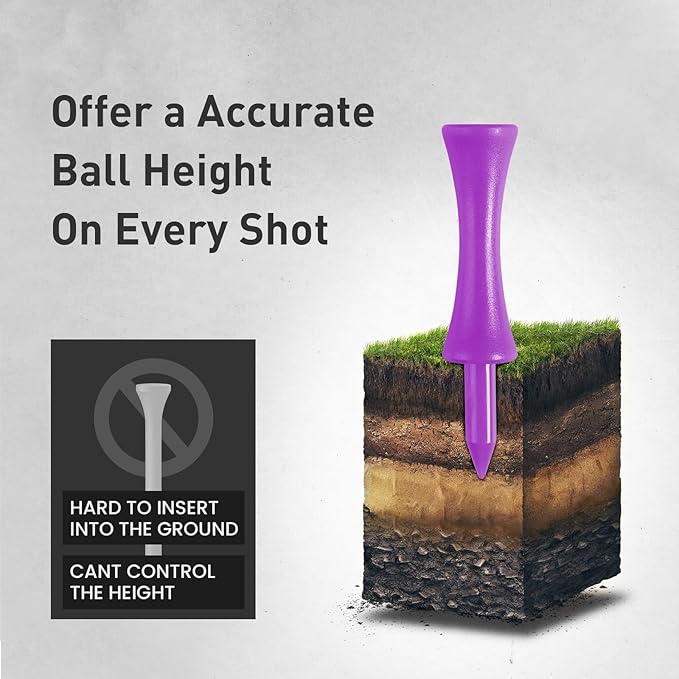 FINGER TEN Golf Castle Tees Plastic 2 1/4 Inch with Stopper for Consistent Height Value 50 Pack, Short Durable Tee for Par 3 Holes in Orange Purple Pink for Men Women