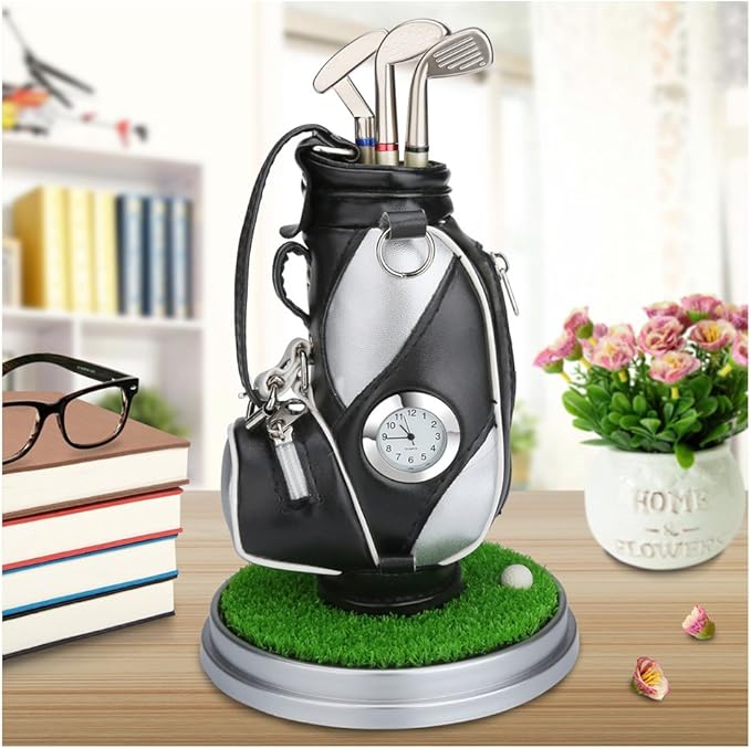 10L0L Gift for Men, Golf Pen Holder Desk Accessories for Golfers, 3 Club Pens Mini Gold Bag Office Decor, Funny Stocking Stuffers on Birthday, Christmas, Fathers Day (Golf Bag)