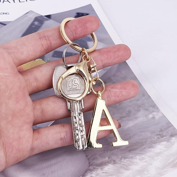 LAXPICOL Gold Letter A-Z Keychain for Women Bag Charms Purse Charms For Handbags Metal Alphabet Initial Letter Keychain
