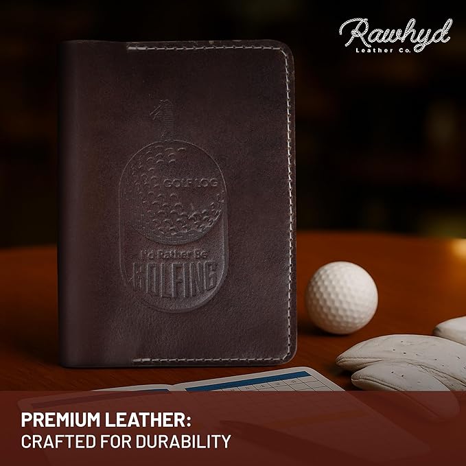 Refillable Golf Scorecard Holder–Full Grain Leather Golf Yardage Book Cover w/Golf Scorecard Book, Pencil Holder & Card Slot–Great Gift for Golfers-Unique Golf Gifts for Men & Women(Pen not included)