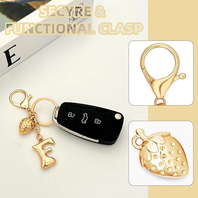 Gold Bubble Heart, Cherry, Bow & More Designs Letter Initial Keychain Bag Charms – Cute Purse Charms for Handbags