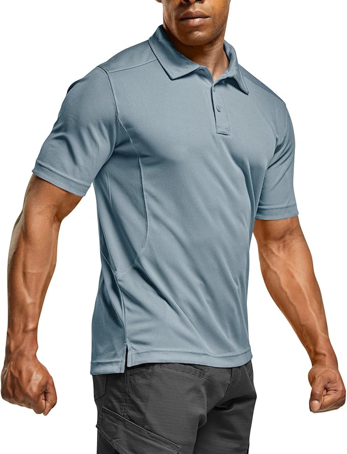 CQR Men's Polo Shirts, Tactical Short Sleeve Golf Performance Shirts, Lightweight Dry Fit UPF 50+ Pique