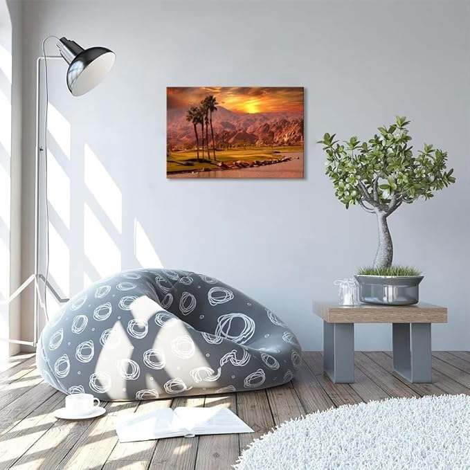USA California Golf Course Wall Art for Living Room Bedroom Bathroom Home Decorations Golf Course at Sunset Springs Landscap Painting Canvas Prints Modern Artwork Framed Ready to Hang(12''H x 16''W)