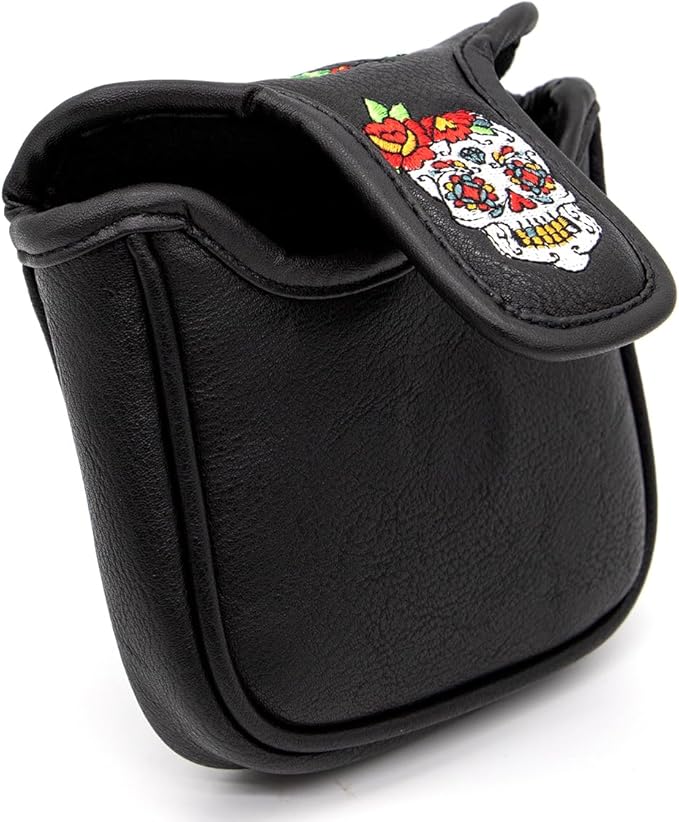 Golf Club Headcover for Drivers, Fairway Woods, Hybrids, and Mallet Blade Putter Sugar Skull Style Premium Leather Golf Headcovers Set with Interchangeable No. Tags