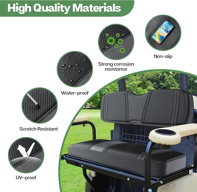 T TGBROS Golf Cart Seat Covers Fit for Yamaha Club Car EZGO Ordinary Front Rear Seat Cushion Waterproof Vinyl Leather Breathable Comfortable Replacement Black Seat Cover Anti-Scratch