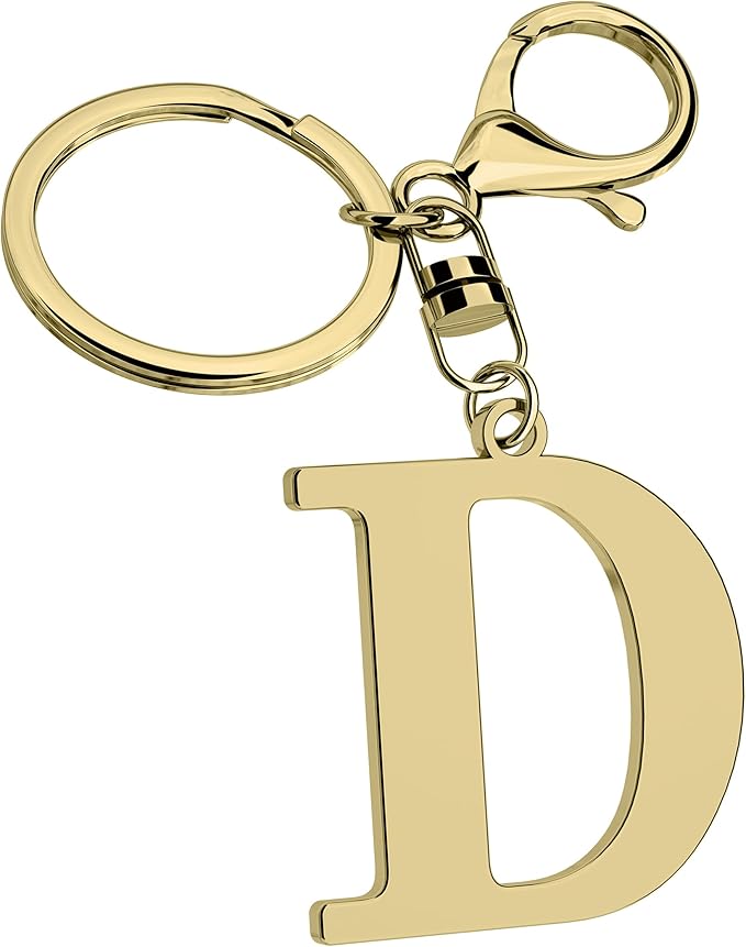 Stainless Steel Gold Letter A-Z Keychain for Women Men, Initial Letter Pendant with Key Ring, Charms for Key Backpack Bag
