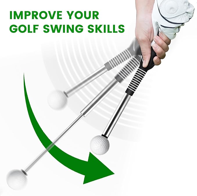 Retractable Golf Swing Training Aid,Rhythm Click Sound Warm Up Golf Swing Trainer,Golf Grip Trainer Attachment -Strength & Tempo Training for Chipping Hitting,Golf Accessories for Men