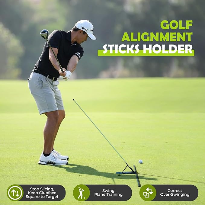 Golf Alignment Stick Holder - Golf Alignment Sticks Made of Metal, Golf Training Aid for Swing Plane and Swing Path Training, Golf Swing Trainer for Golf Practice Accessories