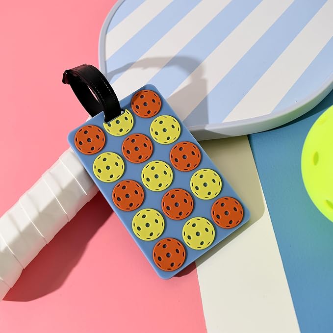 Pickleball Bag Tag – Pickleball Balls Design, Flexible & Waterproof Silicone Luggage Tag, Secure Strap for Bag Identification, Great Pickleball Gift for Players & Enthusiasts